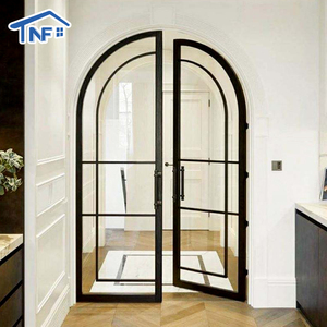 Custom Slim Aluminum Framed Swing Glass Crittall Style Arched Double Glazed Interior Casement Patio Entrance French Doors