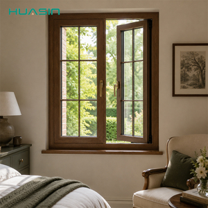 HUASIN Custom Slim Frame Aluminum Clad Wood Window with Triple Glazing and Security Mesh Screen Aluminum Clad Wood Window