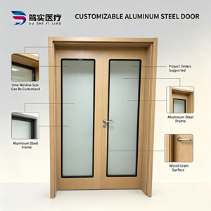 Wood Grain Aluminum Alloy Double Swing Door Large Size Glass Window