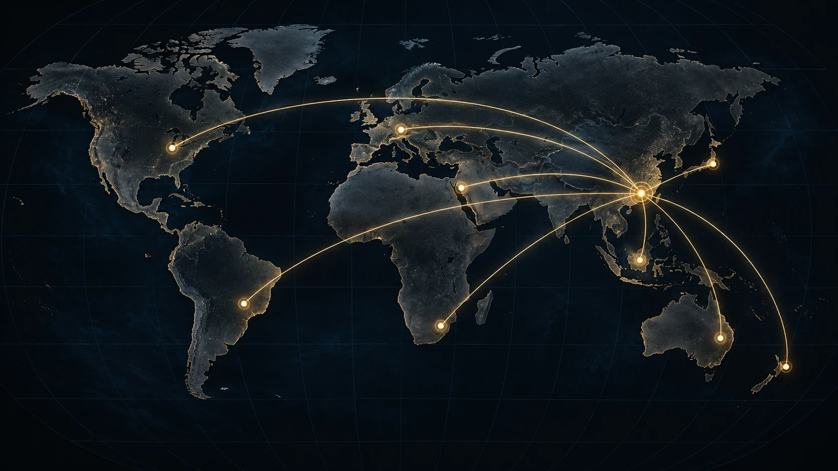 Global logistics map showing export distribution routes from Foshan HQ