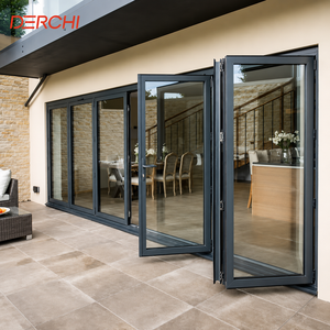 Hurricane Proof Aluminum Exterior Door Balcony Patio Lowe Soundproof Glass Garden Aluminum Bifold Folding Door