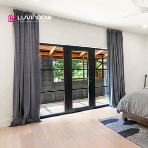 Luvindow Manufacturer Modern Double Exterior/interior Grill Iron Door Designs Glass Wrought Aluminum Door