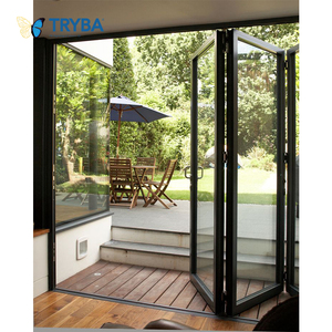 Modern Design Outdoor Aluminum Folding Patio Doors Economic Accordion Style With Multi-Locking Vertical Bi-Fold Screen