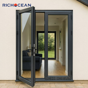 RICHOCEAN Hotel Commercial Hurricane Impact Aluminum Triple Glass French Swing Door Patio Entrance Double Doors