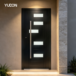 YUDON DOOR Cast Aluminum Pivot Door with Glass Frame Minimalist Style Matte Black Finish Waterproof