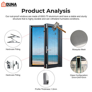 OUNA NFRC Thermal Break Double Glass Swing Aluminum Casement Window
