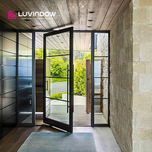Luvindow Custom Modern USA Standard Business Shop Entrance Metal Aluminum Glass Door