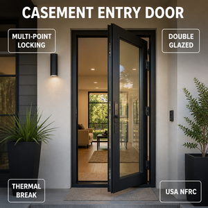 Multi Point Locking Aluminum Casement Entry Door Double Glazed Security Swing Door Thermal Break Patio