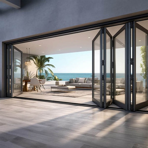 DEEZON NFRC Aluminium Balcony Accordion Door Thermal Break Double Tempered Glass Exterior Bi-Folding Sliding Patio Outdoor Hotel