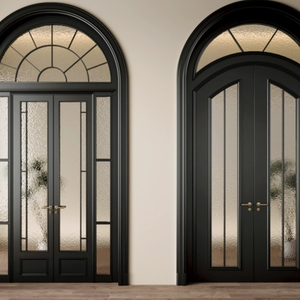 ALUFRONT Insulated Arched Antique Heritage Black Aluminium French Front Doors