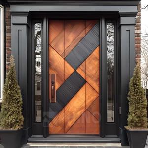 American Modern Design Exterior Front Entry External Waterproof Aluminum Solid Wooden Single Pivot Door