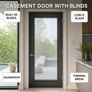 Double Glazed Aluminum Casement Door with Built in Blinds Low E Glass Soundproof Thermal Break Swing Door for Home