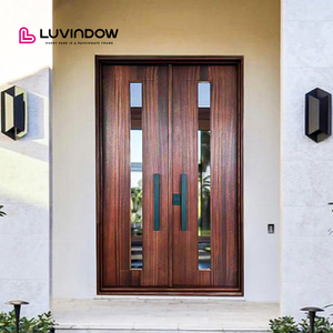 Luvindow Custom USA Villa Modern Design Exterior Solid Wood Main Entry French Door Pivot Aluminum Entry Doors