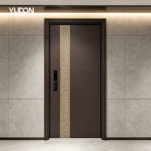 YUDON DOOR Aluminum Security Door Exterior Door Front Door with Video Intercom Minimalist Style Wood Grain Finish for Clubhouse