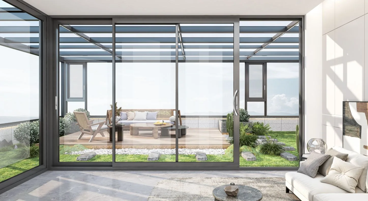 Architectural top-hung aluminum window system for modern villas