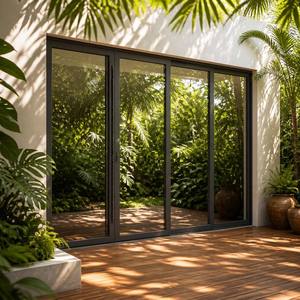 Slim Frame Tempered Glass Aluminum Alloy Sliding Door Waterproof Soundproof For Apartment