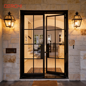 DERCHI Light Single Door Wrought Iron Modern Luxury French Door Simple Elegant Design Glass Steel Swing Enter Aluminium Doors