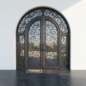 Arch Top Modern Entry French Main Wrought Iron Door